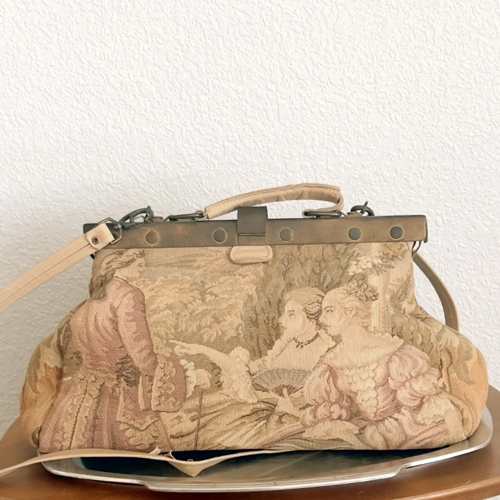 Vintage 70s Early Carpetbags of America Tapestry Doctor Bag Rococo Artsy Brass